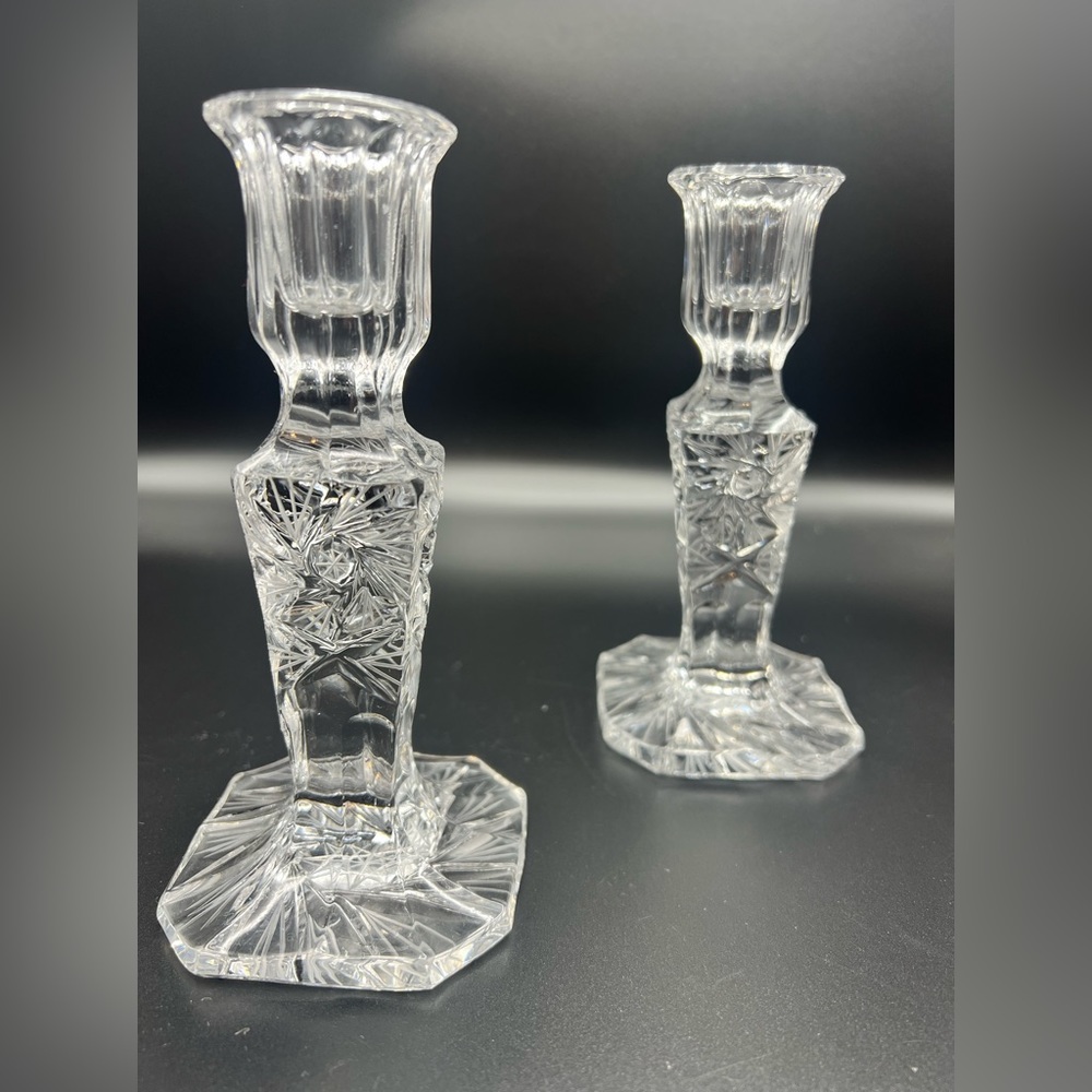 PINWHEEL BY CRYSTAL CLEAR INDUSTRIES, SINGLE LIGHT 6" CANDLESTICKS, SET OF 2.
